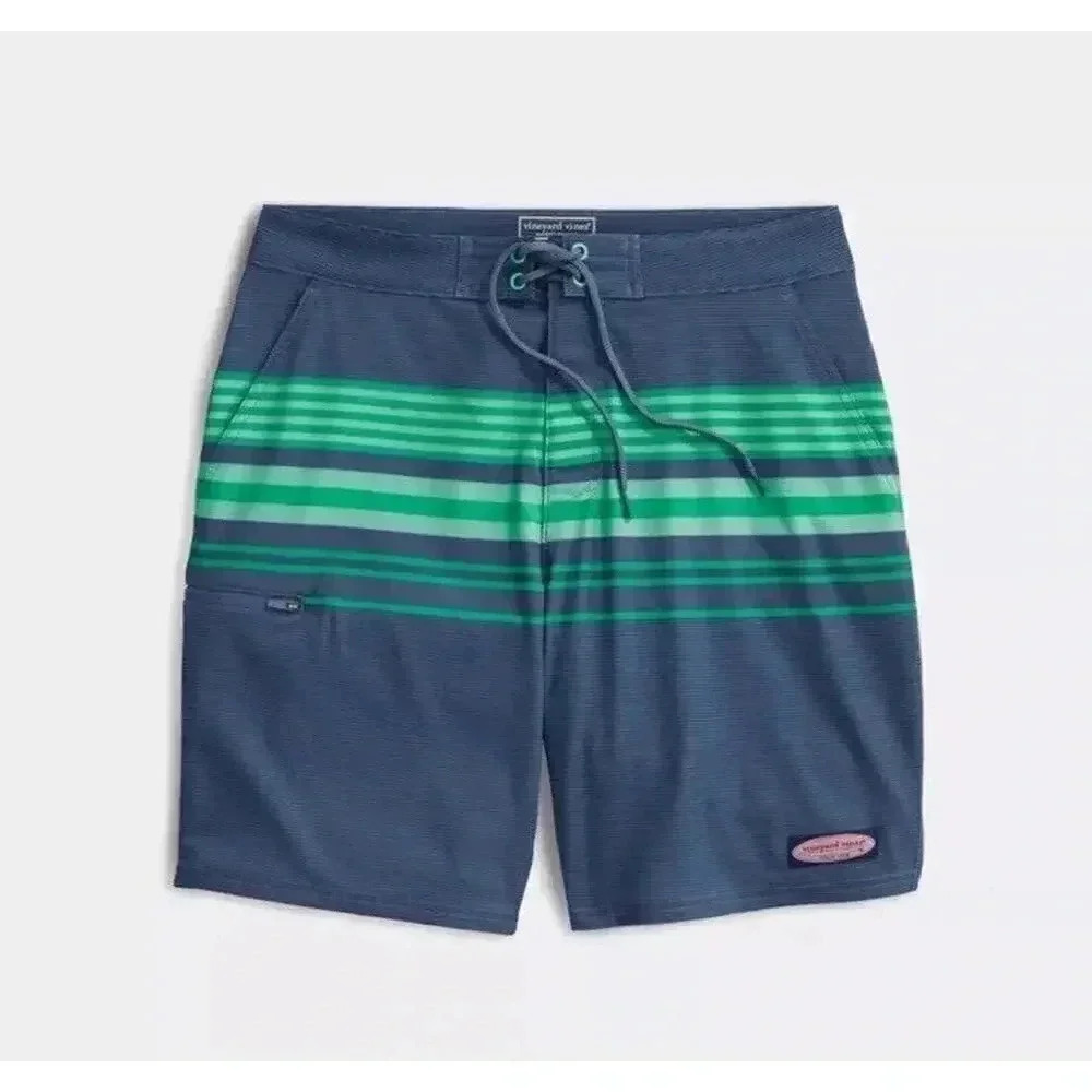 Vineyard‎ Vines Men's Performance Board Shorts Size 38 Blue And Green Stripe